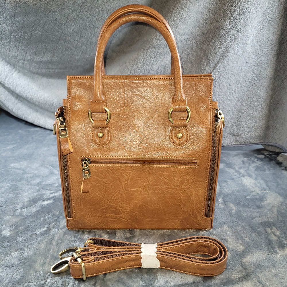 Cobbler Legend Tan Leather Satchel Crossbody Bag‎ Expandable Work Tote Brown